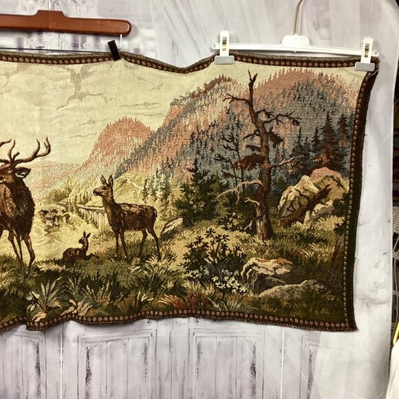 Vintage French Deer Eagle Mountains Tapestry - Picture 2 of 11